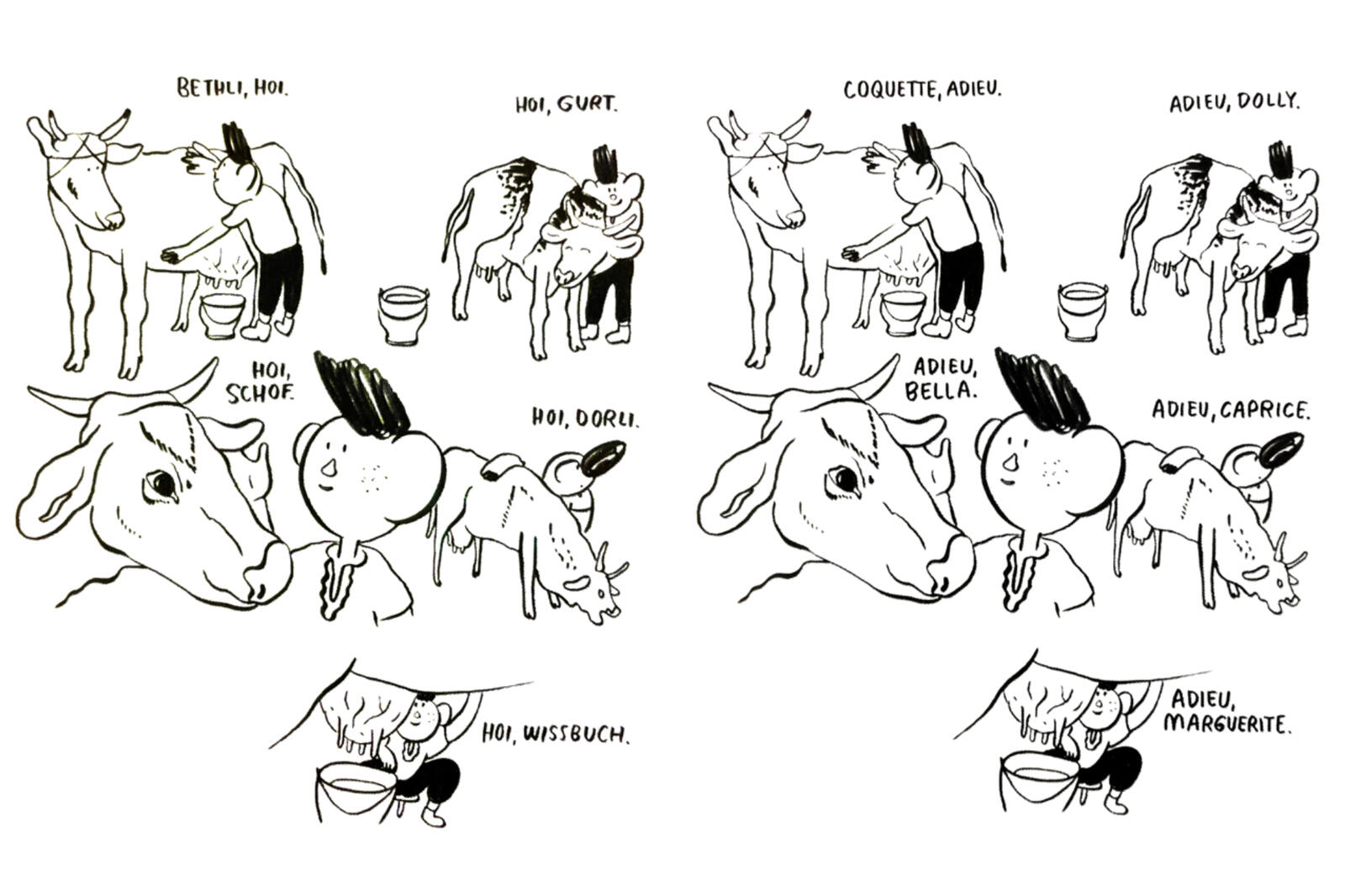 Bild links: Starkes Ding (2022 Edition Moderne / Lika Nüssli); Bild rechts: Une Enfance de paille (2023 Atrabile pour l'édition française). Bilder aus: Starkes Ding und Une Enfance de paille